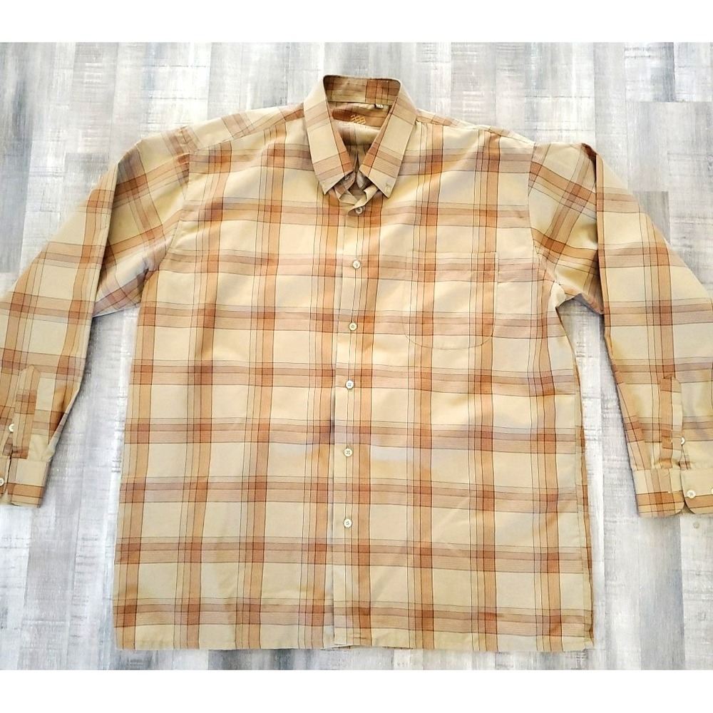 Vintage Lowrider Button Up Mens 2XL 44 Rust Tan‎ Plaid Short Sleeve Shirt Cholo